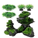 Smoothedo-Pets Fish Tank Decorations Aquarium Decoration Medium Ornaments Accessories Fish Hides Artificial Moss Rockery (Rockery-B with Green)
