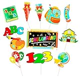 Tortendeko Einschulung, 12Pcs Schulanfang Tortendeko, Tortenaufleger Einschulung Junge Mädchen, ABC 123 Kuchendeko Schulanfang Torten Deko Schuleinführung Schulkind Kuchen Einschulung Dek
