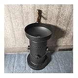 YQX Retro Standwaschbecken Freistehend, Industrie Stil Badezimmer Waschbecken, Kreative Waschtisch Mit Wasserhahn Und Abflusskombination Für Bars Coffee Shops 46x46x87cm(Color:Mattschwarz)