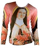 TICILA Damen Woman Femmes Langarm T-Shirt Rosa Rose Heilige Theresia VON LISIEUX Rosenheilige Ave Maria Madonna Halleluja Kunst Art Religion Super Star Designer Vintage Tattoo Design S 34/36