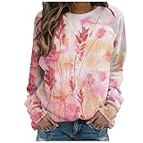Damen Mode 3D Druck Rundhals Sweatshirt Casual Langarm Pullover Tops Lose Tunika Bluse Shirt, rose, 46