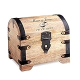 Casa Vivente Schatztruhe aus hellem Holz mit Gravur zur Hochzeit, Motiv Ringe, Personalisiert mit Namen und Datum, Verpackung für Geldgeschenk