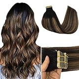 GOO GOO Tape in Hair Extensions Human Hair 24 Zoll Balayage Natual Black to Chestnut Brown 20pcs 50g Echthaar Extensions Tape in Remy Hair Extensions für F