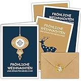Weihnachtskarten mit Umschlag Set, 20 Klappkarten & 20 Umschläge, Weihnachten karten mit PRÄGUNG - Format 165 x 115 mm, Für Familie Freunde Kunden & Geschäftlich Edel Modern Einfach Schlicht Grußk