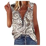 YunYoud Damen Tops Damen T-Shirt Damen Tank Tops Ärmellos V-Ausschnitt Sommer Oberteile Shirts Freizeit Basic Tunika Schmetterling Pfau Print Reißverschluss Top