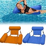 DEEPOW (2 Stücke) Wasserhängematte faltbares aufblasbares Wasserschwimmbett, Schwimmbadstuhl, Pool Float Lounge Wasserstuhl Wasser Hängematte 4-in-1 Ultrabequeme Luftmatratze Schwimmende(Blau+Orange)