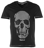 bruno banani Herren V-T-Shirt Totenkopf Schwarz M (M, Schwarz)