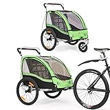 360 ° drehbarer multifunktionaler 2-in-1 Fahrradanhänger / Kinderwagen Zweisitzer Kinderwagen Transporter mit Handbremse / Federung BT503 (Grün)