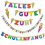 Oblique Unique® Schulanfang ABC Girlande - Schuleinführung Girlande - Zuckertüte Kinder Schüler Zuckertüten Fest Dekoration - Wunderschöne farbenfrohe Girlande zur Schuleinführung