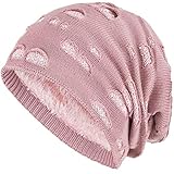 Compagno Mütze Damen Wintermütze mit Pailletten warm gefütterte Beanie Strickmütze Hat Haube Einheitsgröße, Farbe:R