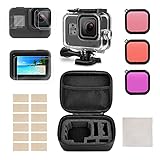 Wasserdichtes Gehäuse Zubehör Kit Kompatibel mit GoPro Hero 8 Bundle Enthält wasserdichtes Gehäuse + Displayschutz aus gehärtetem Glas + Tragetasche + Schnorchelfilter + Anti-Fog-E