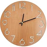 TOPPTIK Rustikale Strand-Wanduhr, rund, leise, nicht tickend, batteriebetrieben, Vintage, Shabby Chic, Strand, Ozean, Küstenfarben, Uhren für Schlafzimmer, Küche, Büro (Holz 02)