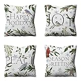 Kissenhülle Baumwoll und Leinen Quadratischer Dekokissen Doppelseitiger Druck Zierkissenbezüge Dekorative Kissenbezüge für Home Schlafzimmer Auto Dekor,4 Stück 80x80cm(Grüne Blätter Blumen Vögel) A570