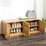 DODOBD Schuhschrank, Bambus Sitzbank Flur mit Stauraum, Max Belastung 330 LBS, Aufbewahrungsregal mit Sitzkissen, Hocker für Zuhause und Eingang, 95x33x46cm Einfache Montage，platzsp
