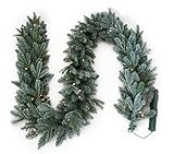artplants.de Textil Tannengirlande Buffalo, blau, gefroren, LEDs, 275 cm, Ø 30 cm - Deko Weihnachtsg