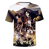 Zcbm Kinder Teen Neuheit Kurzarm Ärmel Rundhals Top 3D Gedruckter Anime Attack on Titan Eren Jäger Mikasa Ackerman Grafik Sweatshirts T-Shirt Für Kinder Tops Tee,XXXXL