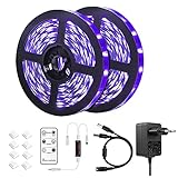 10M UV LED Schwarzlichter Streifen Set mit Fernbedienung, 600 Einheiten Lampenperlen, 12 V/3 A, flexible Schwarzlicht-Befestigungen für fluoreszierende Tanzpartys, Bühnenbeleuchtung (33ft)