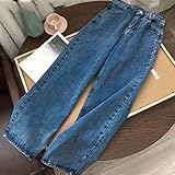 Frauen Jeans Streetwear Hohe Taille Mädchen Wide Bein Hosen Hosen Weibliche Jean Denim (Color : Dark blue, Size : Large)