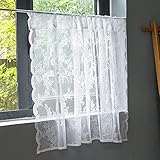 XUEFX 2Er Set Scheibengardine Landhaus Kurz Modern Weiß,Küchenvorhang Wohnzimmerfenster Mit Hohl Stickerei, Bistrogardine Spitze Kurzvorhang Transparent Staub Für Wohnzimmer S