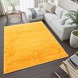 TAPISO Silk Shaggy Teppich Hochflor Modern Langflor Teppiche Einfarbig Senfgelb Gelb Orange Weich Schlafzimmer Wohnzimmer Kinderzimmer ÖKOTEX 120 x 170