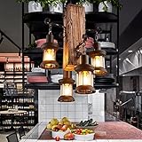 HYQJUNE Vintage Pendelleuchte Industrie Style Hängelampe Esstisch Hängeleuchte Holz Pendellampe Balkenleuchte Retro Schicke Lampe Metall Holzbalken E27 Für Esszimmer Küche Bar Café Restaurant,C