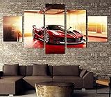 VYQDTNR 5 Stück Roter Ferrari Poster Kunstwerk Gemälde Leinwand Kunst für Wohnzimmer Wand Decor - Kein R