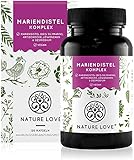 NATURE LOVE® Mariendistel, Artischocke, Löwenzahn & Desmodium 4-fach Komplex - 120 vegane Kapseln - Hochdosiert mit 80% Silymarin - Laborgerprüft, hochdosiert, in Deutschland p