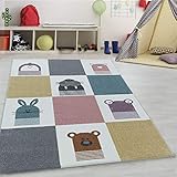 Kinderteppich Kinderzimmerteppich Walross Hase Bär Rechteckig Multi, Maße:120 cm x 120 cm R