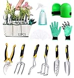 JINGYOUDAMAI 32PCS Gartengeräte Set aus Edelstahl,Gartenwerkzeug Set,Gartenset Werkzeug Mit Gartenschere,Handrechen,Blumenschere,Unkrautstecher Harke,Edelstahl Gartenschere,Gartengab