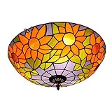 J.SCT-5 Tiffany Style Sonnenblumen Deckenleuchten, 16-Zoll-Vintage Pastoral Blumen handgefertigte Glasmalerei Deckenleuchte Leuchte für Schlafzimmer L