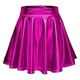 Damen Metallischer Faltenrock Wetlook Mini Skater Rock Stretch Skater Röcke Informell Mini Glocken Rock Hohe Taille Lederrock Karneval Faschingskostüme Tüllrock
