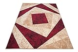 Designer Teppich mit Karo Kariert Meliert in Beige Rot - ÖKO TEX (120 x 170 cm)