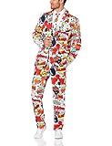 Smiffys, Herren Comic Strip Anzug Kostüm, Jacke, Hose und Krawatte, Mehrfarbig (Red & White) ,Gr.- XL, 43526