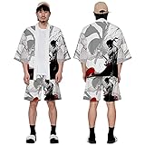 CHUIKUAJ Kimono Strickjacke Strand Shorts Set Männer Frauen 3/4 Ärmel Jacke - Japanische Samurai Mode Anime Print Harajuku Lose Straßenkleidung,White-M