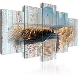 murando - Bilder Strand Meer 200x100 cm Vlies Leinwandbild 5 TLG Kunstdruck modern Wandbilder XXL Wanddekoration Design Wand Bild - Holzoptik Landschaft Natur Brücke c-C-0029-b