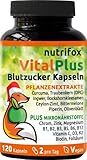 120 Blutzucker Kapseln Vital Plus - 22 Pflanzenextrakte, Multivitamine & Mineralien (z.B. Kurkuma, Ingwer, Ceylon-Zimt, OPC, Bockshornkleesamen, Bittermelone, Chrom, Zink, Vitamin B-Komplex), veg