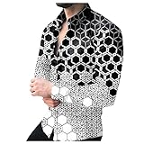 T-Shirts für Herren HJHGJ Graphic Animal Printed Long Sleeve Umlegekragen Button Down Tee Shirts Mehrfarbig Plus Size Loose Baggy Versatile Herbst Winter Unterhemden Neuheit Casual Tops, weiß, 3XL