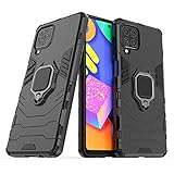BeyondTop Hülle Rugged Armor für Samsung Galaxy F62/M62 Handyhülle Rückseite mit 360 Grad Ring Kickstand Stoßfest und Kratzfeste Schutzhülle für Samsung Galaxy F62/M62-Schw