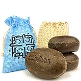 Dudu Osun Schwarze Seife (afrikanisch) 3x 150 gr + Sisal Seifensäckchen + Aufbewahrungssack | Duschseife, Festes Shamp