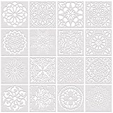 YXHZVON 16 Stück Mandala Schablone, Wiederverwendbare Mandala Dotting Zeichenschablonen Malvorlage Basteln Fliesen Vintage Schablonen für DIY Wände Kunst Malschablonen (15 x 15 cm)