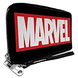 Damen Portemonnaie aus Polyurethan, mit Reißverschluss, rechteckig, mit Marvel-Logo, Schwarz / Rot / Weiß