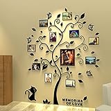 Asvert 3D Wandaufkleber Baum Wandtattoo DIY Wandaufkleber Abnehmbare Familie mit Bilderrahmen Wohnzimmer Schlafzimmer Kinderzimmer Sofa Möbel Hintergrund Sticker (Schwarz)