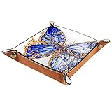 Männer Frauen Schmuck Schlüsselfach,Ordentlich Tablett,Blauer tropischer Schmetterling,Taschenleerer Leder,Elegantes Geschenk