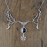 Halskette Schmuck Ketten Frauen Herren Halskette Halskette Hexe Halskette Galaxy Space Crescent Moon Hexe Fantasy Forest Twig Pentagramm Anhänger Frauen Schmuck Am H