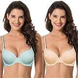 Curve Muse Damen Light Lift Add 1 Cup Push Up Bügel Convertible T-Shirt BH, Nude, Hellblau (2 Stück), 70DD