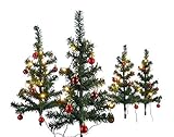 HI 4er Set Mini Weihnachtsbäume beleuchtet mit 40 warmweißen LEDs dekoriert mit 24 Baumkugeln grün künstliche Weihnachtsbäume für Innen- und Außengebrauch Tannenbäume Christbaum 63x49