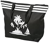 AIREE FAIREE Strandtasche Damen Schultertasche Shopper Sommer TascheVerschluss Reißverschluss Größe 50 x 40 x 16 cm Palme-Muster (Schwarz)