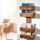 FineBuy Zeitungsständer Massivholz Sheesham 2 Ablagefächer Zeitschriften-Ständer Design Prospekt-Halter Landhaus-Stil Holz-Regal Natur-Produkt Wohnzimmer-Regal Buch-Ablage Echtholz Wandregal Unik