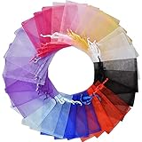 Shakary 100 Stück Organzabeutel, Party-Geschenkbeutel, 9 x 12 cm, Organza-Beutel, Hochzeitsgeschenkbeutel, Netzbeutel für Hochzeitsgastgeschenke, Partygeschenk (mehrfarbig)