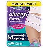Always Discreet Inkontinenz Pants Gr. M, Super Night (36 Höschen) Monatspaket, diskreter Schutz & hohe Saugstärke, geruchsneutralisierend, 4 x 9 Stück